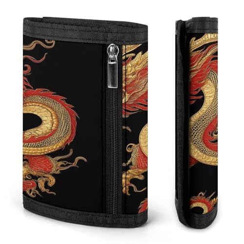 High Capacity Asian Tattoo Dragon Art Wallet for Women, Wallets with ID Pockets And Key Chain, Slim Trifold Wallet for Outdoor Travel3