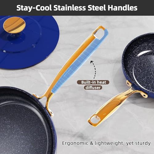 Image of Nuwave Lux LE 13-Pc Cookware Set with Elegant Gold Handle, Diamond Infused Ceramic Non-Stick, PFAS Free, Premium Metal Lids, Ergonomic Stay-Cool Handles, Induction Ready & Compatible w /All Cooktops