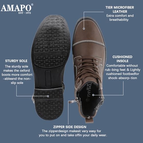 Image of AMAPO Men Oxford Boots, Buckle Dress Boot, Casual Men Boots Lace-Up Side Zipper