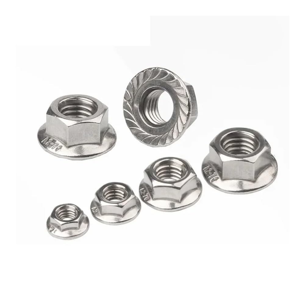 Dado flangiato esagonale da 1-20 pezzi M2,5 M3 M4 M5 M6 M8 M10 M12 M14 M16 M18 M20 in acciaio inossidabile 304, dado di bloccaggio flangiato esagonale dentellato(M10X1.25 Fine 5PCS)