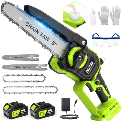 Image of TNELTUEB Mini Chainsaw, 6 inch & 8 inch Cordless Electric Chainsaw, 4.0Ah Batteries