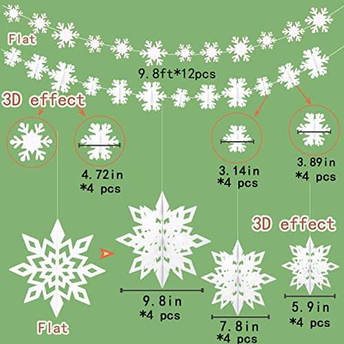 GuassLee Snowflakes Decorations White/Iridescent 12/15pcs Hanging 3D Paper Snowflakes and for Christmas Birthday Party Decorations - Image 4