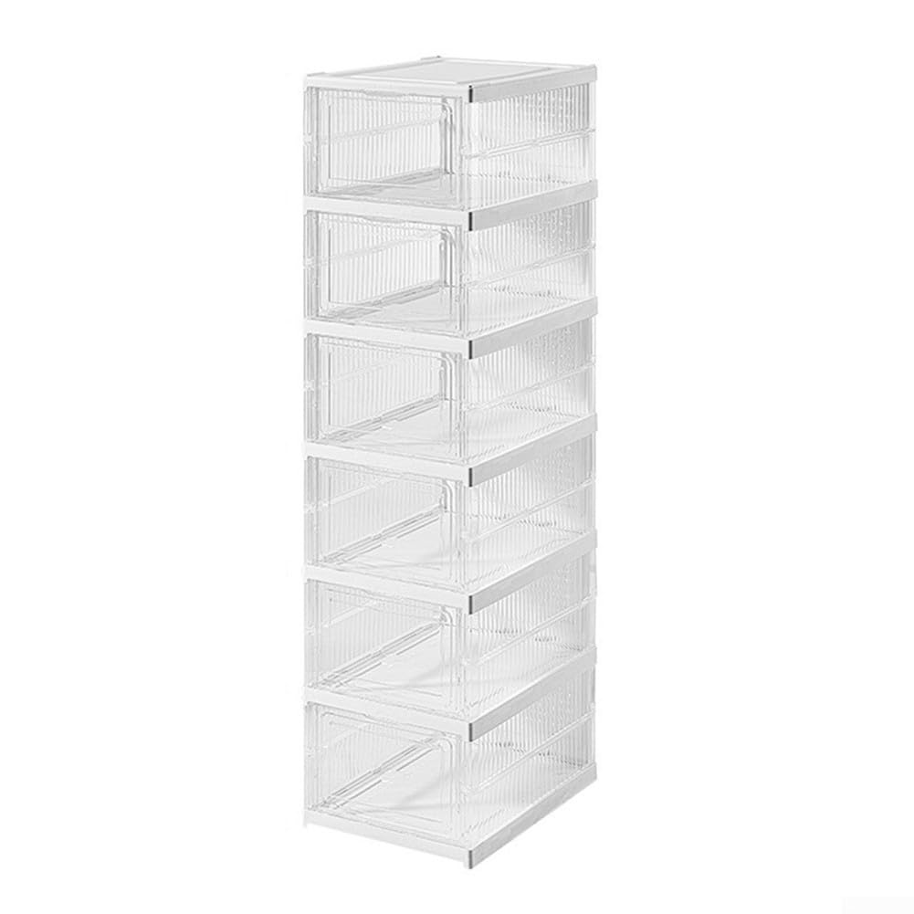 Stapelbarer Schuh-Organizer mit transparenter Kunststoffbox, 3-lagiges und 6-lagiges faltbares Design für Schuhe der Größe 47, platzsparende Organisation für Zuhause (B)