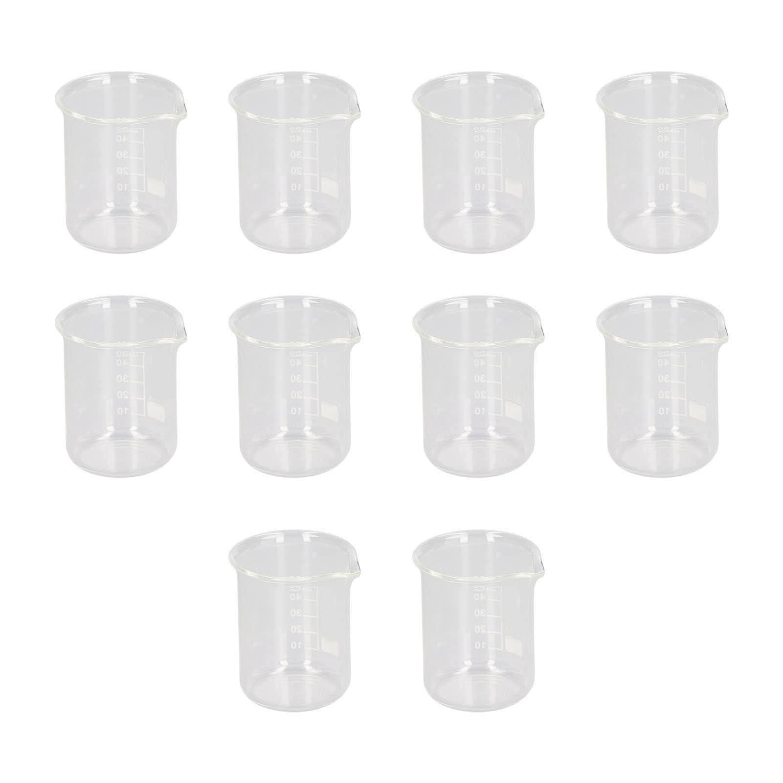 Set di Becher di Misura in Vetro - 10 Pezzi 50ml in Vetro Borosilicato Graduato per Laboratorio e Cucina