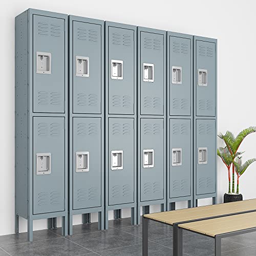 Image of Metal Storage Locker, Lockable Employees Metal Locker with 2 Doors, 65.98 inch Height Steel Locker for Home, Dressing Room, Office, Gym (Grey)