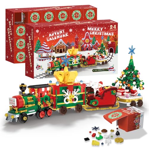 Adventskalender 2025 Weihnachten Lokomotive Bauset mit LED-Licht, 24...