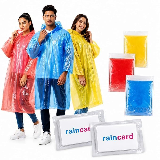 Disposable Emergency Rain Poncho Unisex Waterproof Rain Coat Pocket Size Portable Rain Card Reusable Lightweight Hooded Rain Wear for Travel Camping Hiking Outdoor Multi Color Free Size (Pack Of 5)-image-24