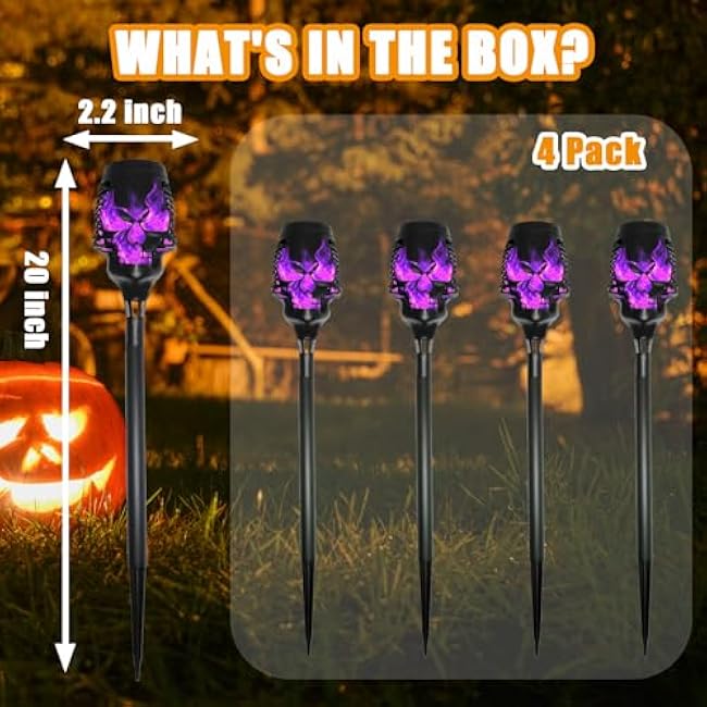 2025 Halloween Solar Lights Outdoor Pathway Lights, 4 Pc LED Waterproof Skull Stake Lights for Yard Garden Path Walkway Driveway Patio Lawn Halloween D¨¦cor (Purple)