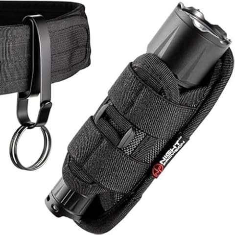 TH2 Tactical Flashlight Holster Metal Belt Clip & TKH-S1 Stealth Keychain Ring for Duty Belt Pouch Stretchable Holder for Police Military Security Belt… Cover