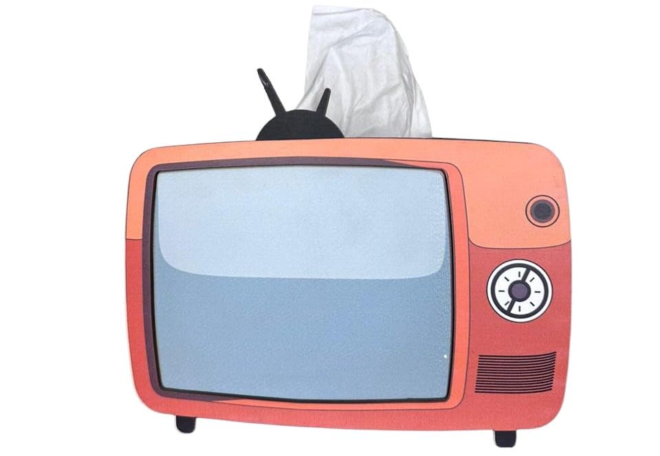 Image of TV Orange Wooden Tissue Box - Retro Tissue Holder for Home, Office & Car | Creative Wooden Napkin Dispenser | Decorative Tissue Case for Living Room & Bedroom (Retro TV Tissue Holder 2)