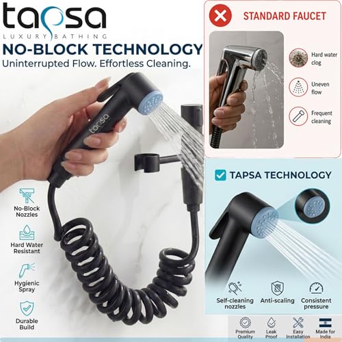 Image of Two Way Angle Cock Black with Health Faucet Set|2 in 1 Angle Cock|Angle Valve (Set of 1) for Bathroom /Wash Basin & Toilet (for HF Set & Flush) with Wall Flange Angle Valve Faucet (Wall Mount)