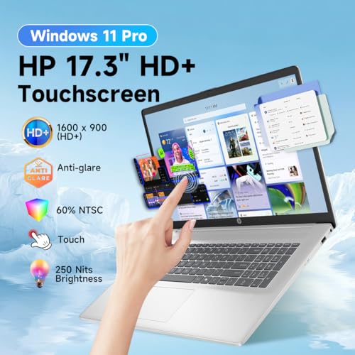 Image of HP Premium 17 inch Touchscreen Laptop, AMD Ryzen 5 7430U, 17.3 inch HD+ Touch Screen, 16GB RAM, 1TB SSD, WiFi 6, BT 5.4, Copilot, Windows 11 Pro, Laptop Computer for Work School Home Office Business