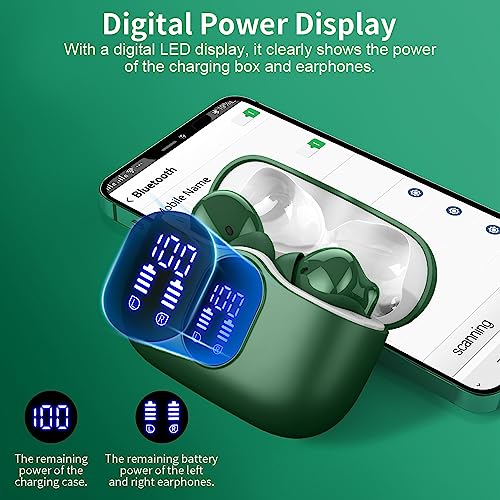 Wireless Earbuds Bluetooth 5.4 Headphones with 4 Mic Ear Buds with Deep Bass IP7 Waterproof in Ear Earphones LED Display 36H Playtime for Laptop Pad Phones Sports Workout Elegant Green - 6