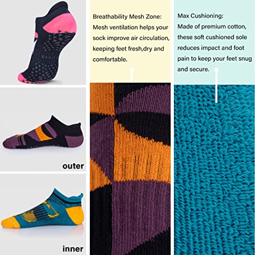 Hylaea Womens & Mens Non Slip Grip Socks With Cushion For Yoga Pilates Barre Home Hospital Socks Yellow Blue Pink Brown Small Medium #TOP3