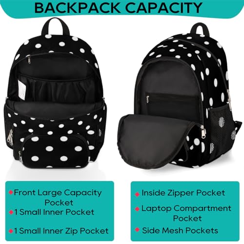 School Backpack for Boys Girls, White Black Polka Dot Elementary School Bags Polka Dot Lightweight Bookbag Laptop Backpack Casual Daypack Rucksack for Kids Teens3