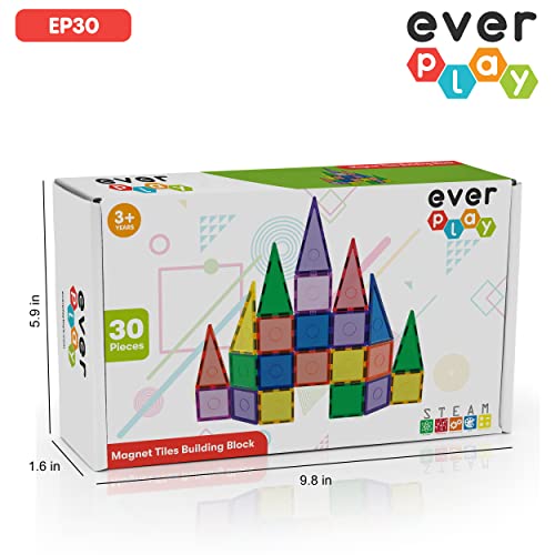Everplay 30Pc Magnetic Tile Building Block Set Construction Magnet Tiles Toy Blocks Stem Educational Learning Kit Toddler Preschool Games Rocket Playset Toys Unlimited Creation Boys Girls Age 3 And Up #TOP6
