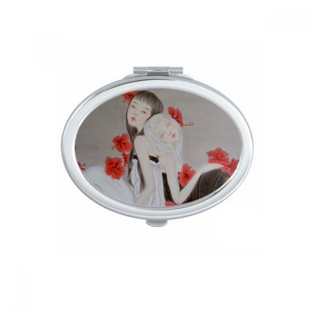 Miroir de poche compact maquillage carré style chinois cygne noir miroir portable à la main