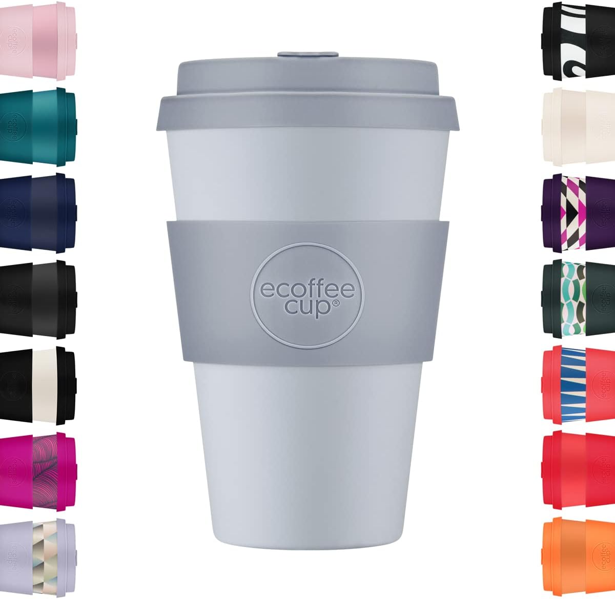 Ecoffee Cup14oz (400ml) Reusable Coffee Cup – PLA Plant-Based Travel Mug with Silicone Lid, Melamine Free & Dishwasher Safe – Glittertind