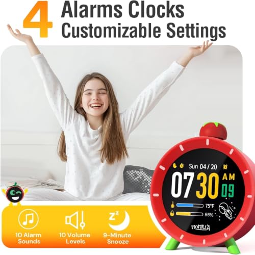 Image of MOMILLA Kids Alarm Clock for Bedrooms, Visual Timer with 2.8 inch LCD Display 4 Alarms, Digital Clock with White Noise Sound Machine for Heavy Sleepers Kids, Christmas Birthday Gifts for Girls Boys