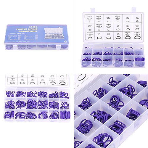 270Pcs Assorted Car Air Conditioning Compressor O Rings Seal Gasket Rubber Washer Assortment Rubber Seals Auto Repair With Valve Core Removal Tool Purple 18 Sizes #TOP9