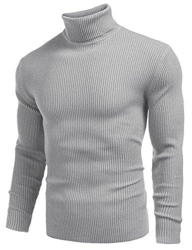 Image of COOFANDY Mens Ribbed Slim Fit Knitted Pullover Casual Turtleneck Sweater | Premium anti-shrink knit turtleneck. Soft, warm & stretchy-perfect for casual, work or outdoor wear in fall /winter.