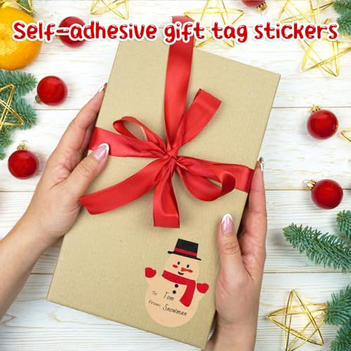 FINGOOO 120 Pcs Christmas Gift Tag Stickers, Kraft Paper Christmas Name Tags Label Stickers Self Adhesive for Xmas Holiday Present Wrap