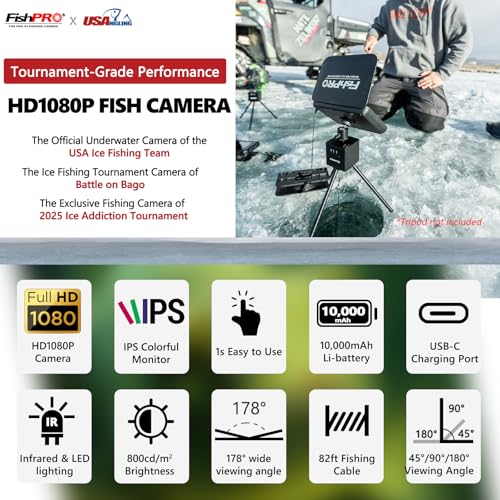 Image of [FishPRO 2026 Upgrade] NO.1 HD 1080P Underwater Fishing Camera 7'' IPS- w /10,000mAh (Ease to Use) N /DVR Ice Fishing Camera, Fish Finder Camera for Ice Lake Boat Fishing w /USB-C, LED+IR, 82ft