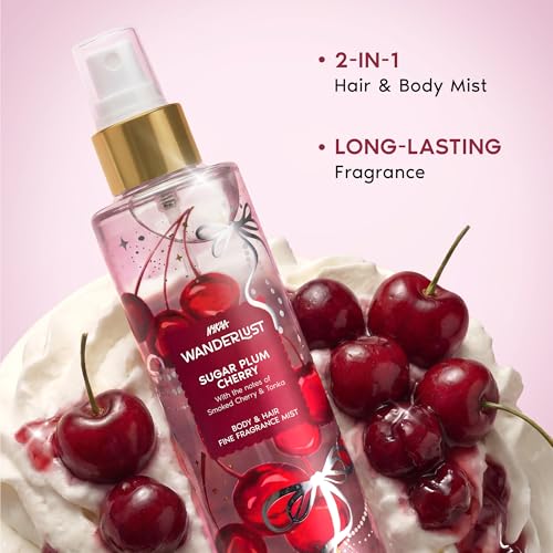 Image of Nykaa Wanderlust Sugar Plum Cherry Body & Hair Fine Fragrance I Perfume Mist for Women - 200 ml I Cherry & Raspberry | Long-Lasting, Travel‐Friendly, Vegan,Paraben‐Free, IFRA Certified