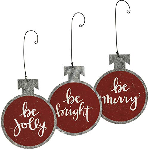 Primitives by Kathy 110078 Be Merry Be Bright Be Jolly Ornament 375 inch Height Set of 3 Metal Wire Mica