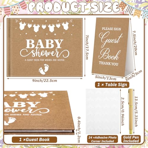 Image of Fuyoooo Kraft Paper Baby Shower Guest Book Baby Shower Sign in Guest Book Reception with Sonogram Page Keepsake Includes Gold Pen Table Card and Adhesive Photo Corner for Birthday