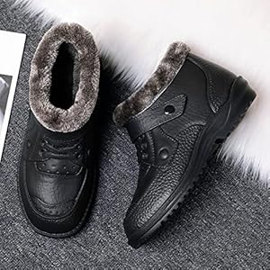 IQYU Sneakers voor heren, 42 sportschoenen, ronde neus, platte heren, antislip gesp, modieus, sneeuw, warm houden, laarzen, winter, herenlaarzen, zwarte schoenen, heren, maat 43, zwart, 44 EU