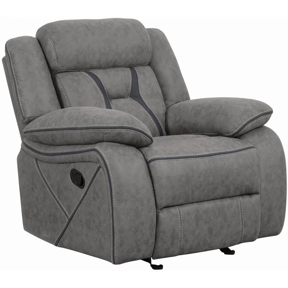 Houston Pillow-Padded Glider Recliner with Contrast Stitching Grey 602263