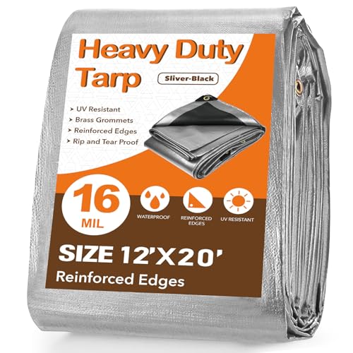 Image of Pattiumo Tarp Waterproof 12 X 20 FT 16 Mil Heavy Duty Tarp Multipurpose Tarps Heavy Duty Waterproof Protective Cover UV All Weather Resistant for Shelter Camping, Silver /Black