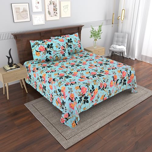 Image of Mafatlal Saanjh 144 TC Cooling Cotton Bedding Double Bed 95x108 Inch | Fresh Airflow Texture | Printed Surface Detail | Pillowcase Included | Ethnic Look |Blue Light Contemporary Style