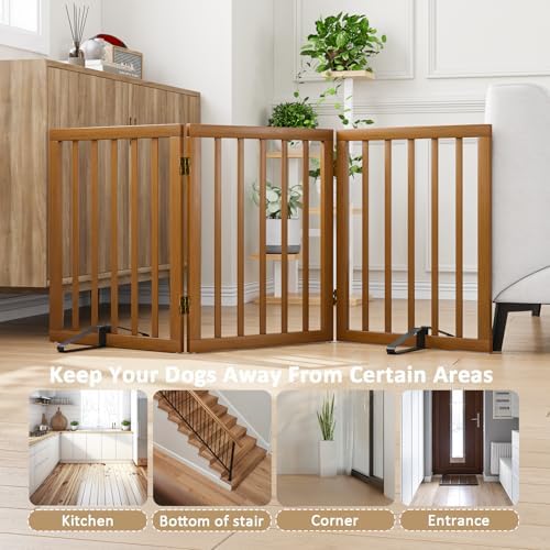 Freestanding Pet Gate Foldable Dog Gate (55 inches Wide) Walnut Bamboo Door Gates for Stair Doorways House Dog Fences Indoor (2 Support Feet Included) - 3