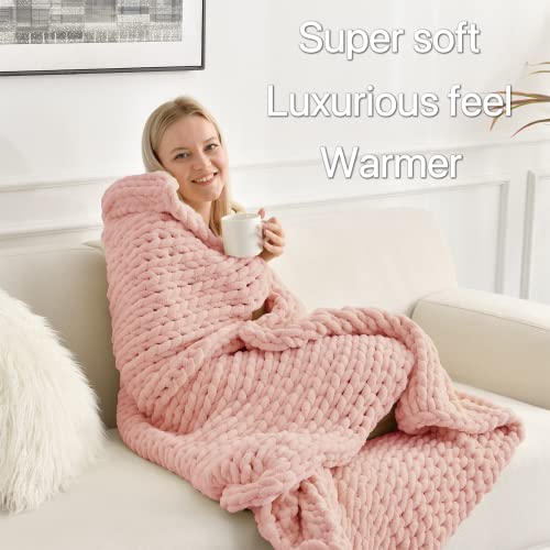 Maetoow Tighter Chenille Chunky Knit Blanket Throw 60×80 Inch, Handmade Warm & Cozy Blanket Couch, Bed, Home Decor, Soft Fleece Banket, Boho Thick Blankets And Giant Yarn Throws, Rose Pink #TOP2