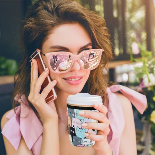 Image of Reusable Insulated Sleeve for Iced Coffee Cup, Coffee Neoprene Sleeve for Cold & Hot Drinks, Beverage Holder for Iced Coffee (Cat Party, Small: 16-18oz)