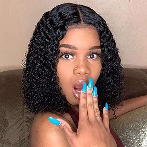Short Bob Wigs Curly Lace Front Wigs Human Hair For Black Women Deep Wave Wigs 100% Human Hair Natural Color 180% Density