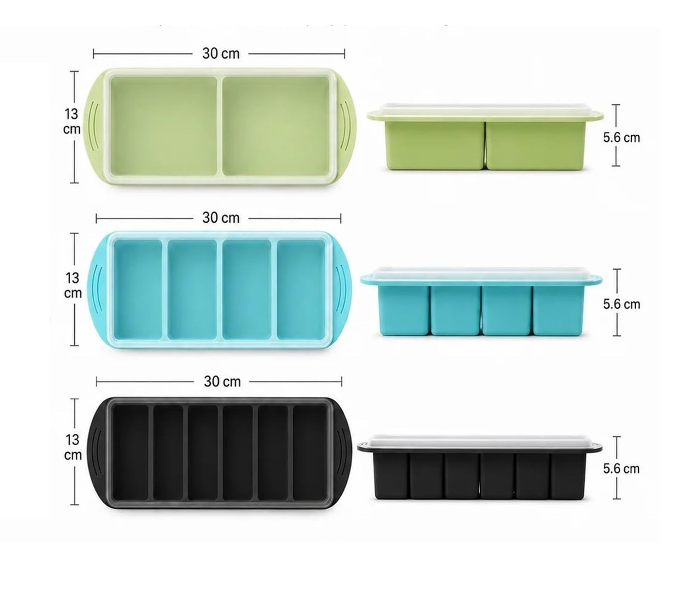 Große Silikon-Eiswürfelformen mit Deckel, 3er-Pack(3 Pack Green)