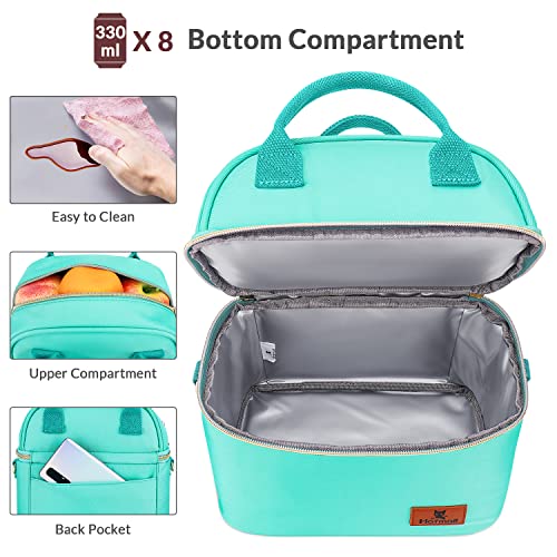 Hafmall Insulated Lunch Bag For Men Women, Dual Deck Lunch Tote Bag With Shoulder Strap, Reusable Adult Lunch Box For Work, Tiffany Blue #TOP1