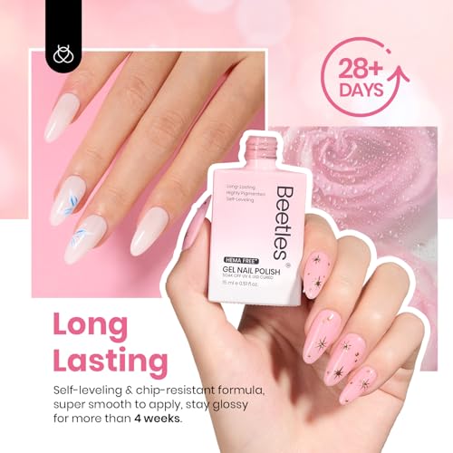 Image of Beetles Nude Pink Gel Nail Polish Set, 6 Colors 15ML HEMA-Free Pink Jelly | Full Size Sheer Gel Polish Translucent Nail Concealer High Gloss Soak Off UV Salon Colorful Bottle Gel Gift