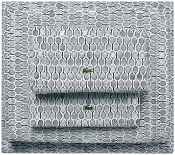 Lacoste Racquets 100% Percale Cotton 4-Piece Sheet – Cool, Crisp, Matte, and Durable, Oeko-Tex Certified – Print, Navy, Queen - Thumbnail 2