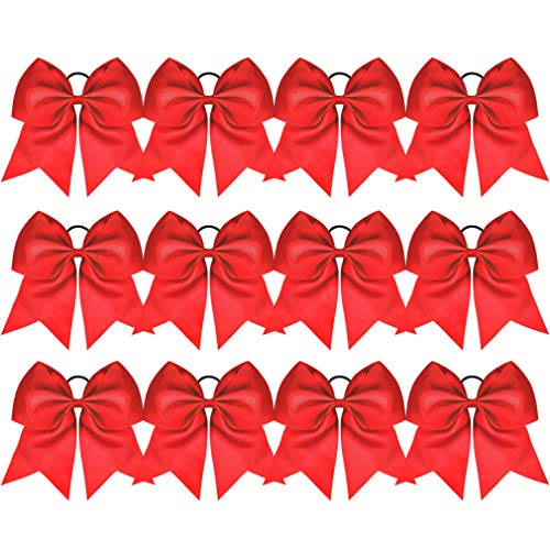 Large Cheer Bows Red Ponytail Holder Girls Elastic Hair Ties 8" 12PCS Hair Accessories for Teens Women Girls Softball Competition Sports Cheerleaders