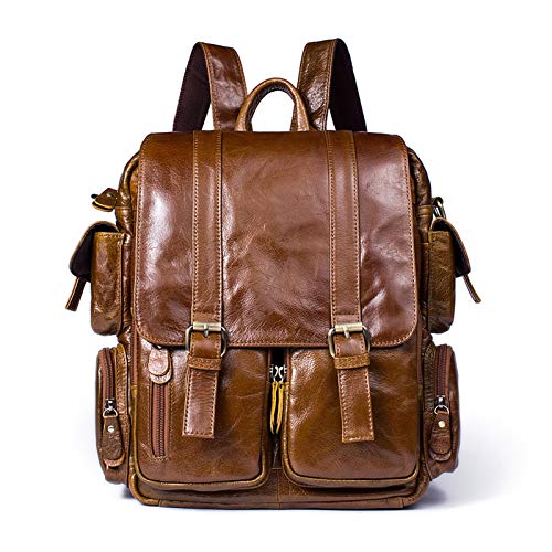 Vintage Rucksack Herren, Leder 14 Zoll Laptop Rucksack Business Schulrucksack für Hochschule Studenten,Braun