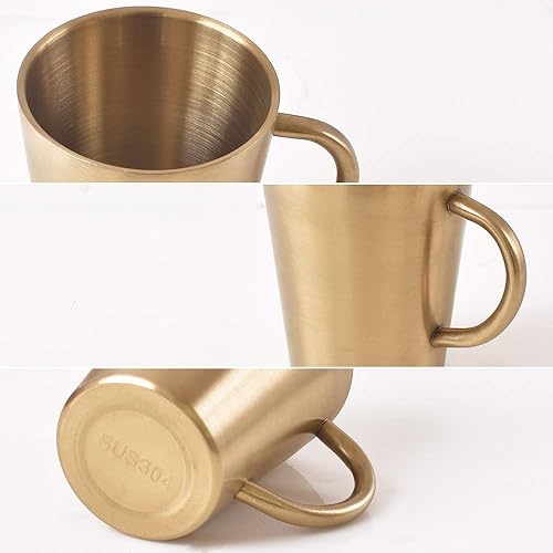 Miniatura 4 de Newk Vasos de acero inoxidable con asas, taza de metal de 10 onzas, tazas de doble pared para barbacoa, hogar, oficina, fiesta, tirano dorado