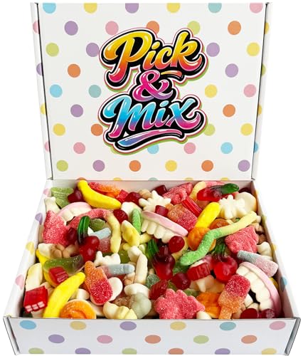 Pick & Mix Sweets Gift Box 800g Retro & Modern Mixed Gummy and Fizzy Sweet Selection in a Present Box Birthday Present for Men Women Kids Sweet Hamper Alternative Party Movie Night & Sharing Tr