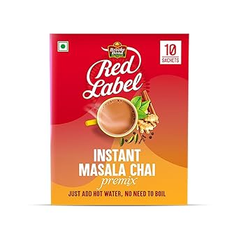 Red Label Instant Masala Chai Premix - 13g*10 sachets | Instant Tea Premix| Tasty tea ready in 10 sec | 10 Single Serve Sachets | From the House of Brooke Bond - image, photos