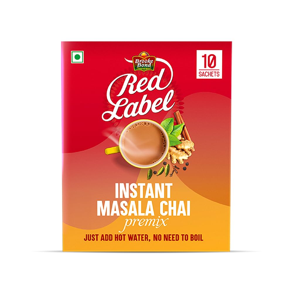 Red Label Instant Masala Chai Premix - 13g*10 sachets | Instant Tea Premix| Tasty tea ready in 10 sec | 10 Single Serve Sachets | From the House of Brooke Bond