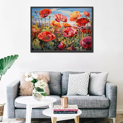 Tucocoo Puzzle de 1000 pièces - Fleurs de Coquelicot dans Un Paysage Floral - Style Art Déco - Unisexe - Arbustes à Fleurs - 70 x 50 cm - À partir de 14 Ans – vue 4