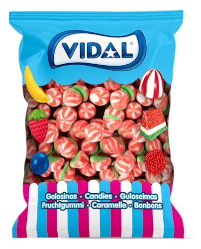 Vidal Golosinas. Besos Twist Sandía Pica. Caramelo de Goma con Cobertura Ácida y Sabor Sandía. Textura Suave y Masticable. Sin Gluten. Bolsa 250 u